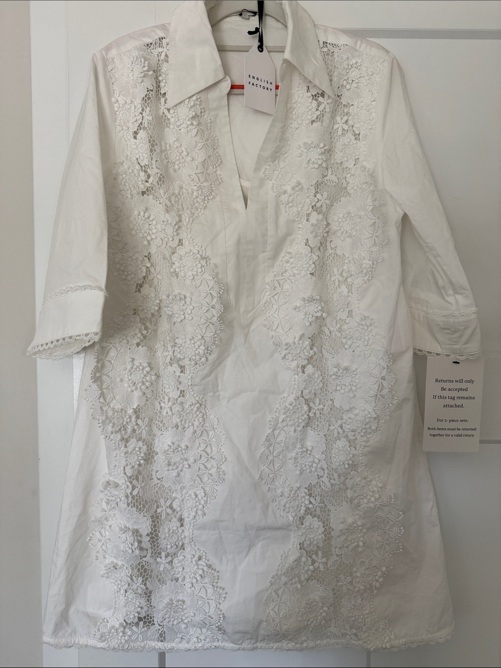 English Factory White Lace Embroidered V-Neck dress